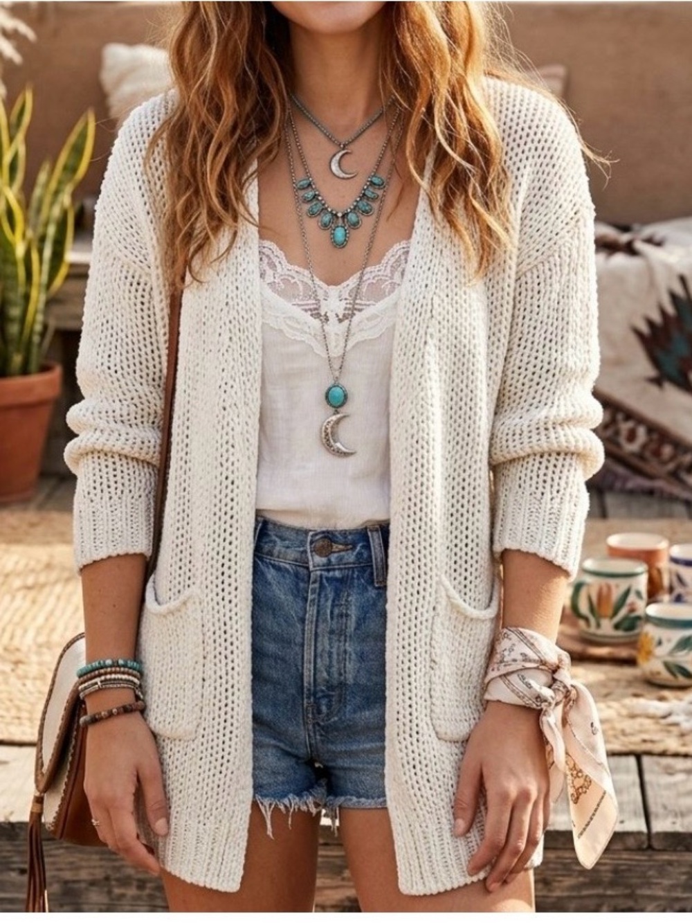 Free People Simply Sienna Open-Weave Knit Cardigan Size Large